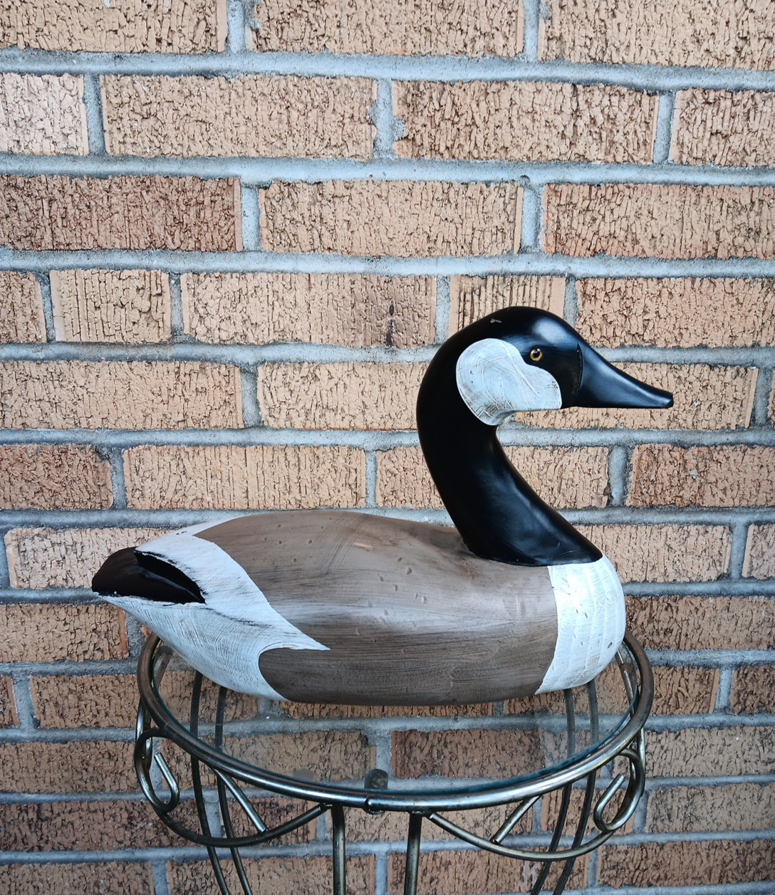 Signed G. Lowenthal Canadian Goose Painted Carved Wood Duck Decoy Glass Eyes