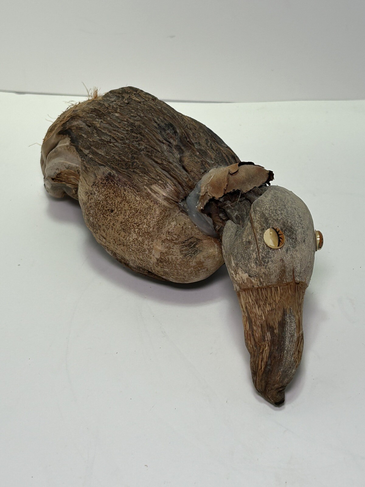 Vintage Hand Made Duck Decoy Sculpture Folk Art Coconut Rare Unique Fast Ship