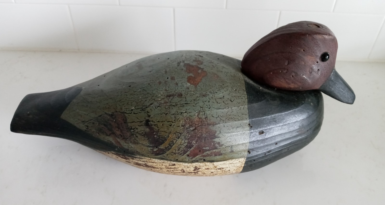 Canadian Goose Wood Decoy Signed White 13x6x5.5″