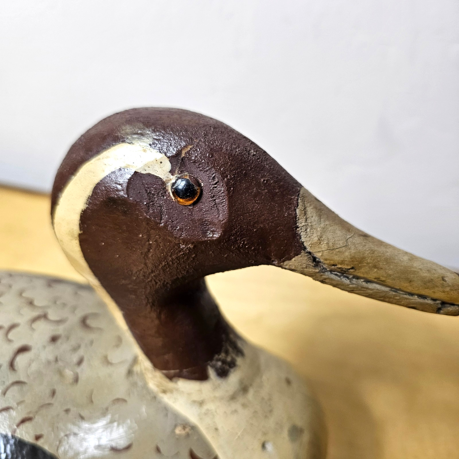 Pintail Drake Duck Decoy Hand Carved Wood Glass Eyes