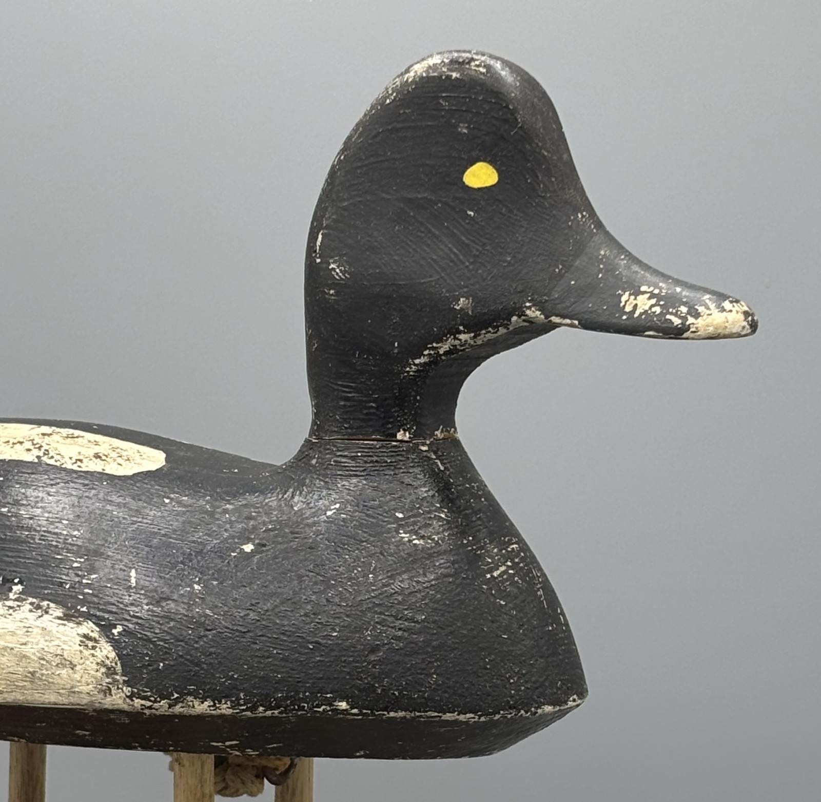 *ORIGINAL PAINT*GANANOQUE, ONT BLUEBILL DRAKE ANTIQUE DUCK DECOY *BILL HUNT (?)*