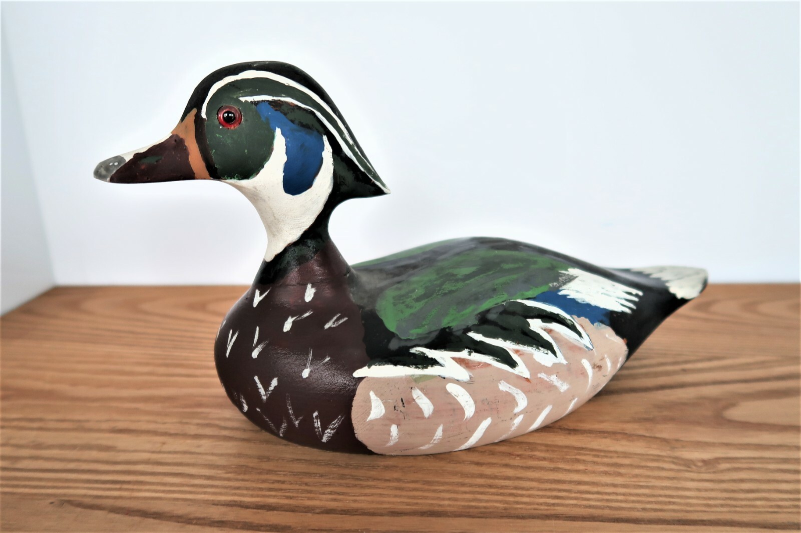 Duck Decoy Wood Carved Unsigned Black Blue Green and Gray Bird Collectible