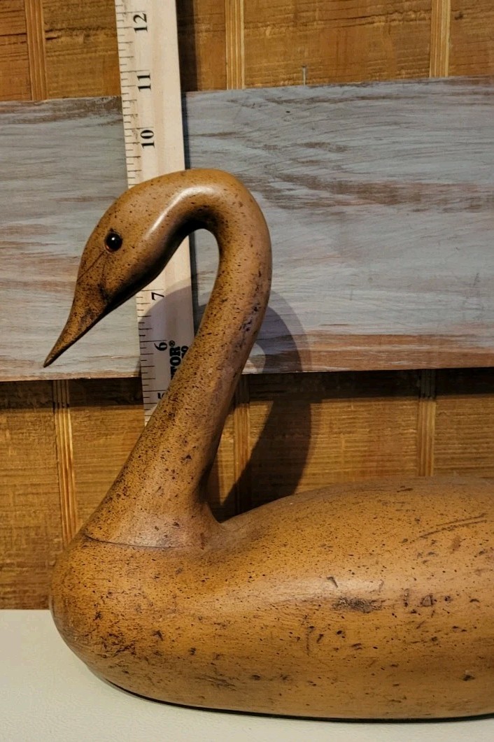 Vtg 22″ Solid Wood Large Hand Carved Wooden Longneck Swan Realistic Eyes MCM