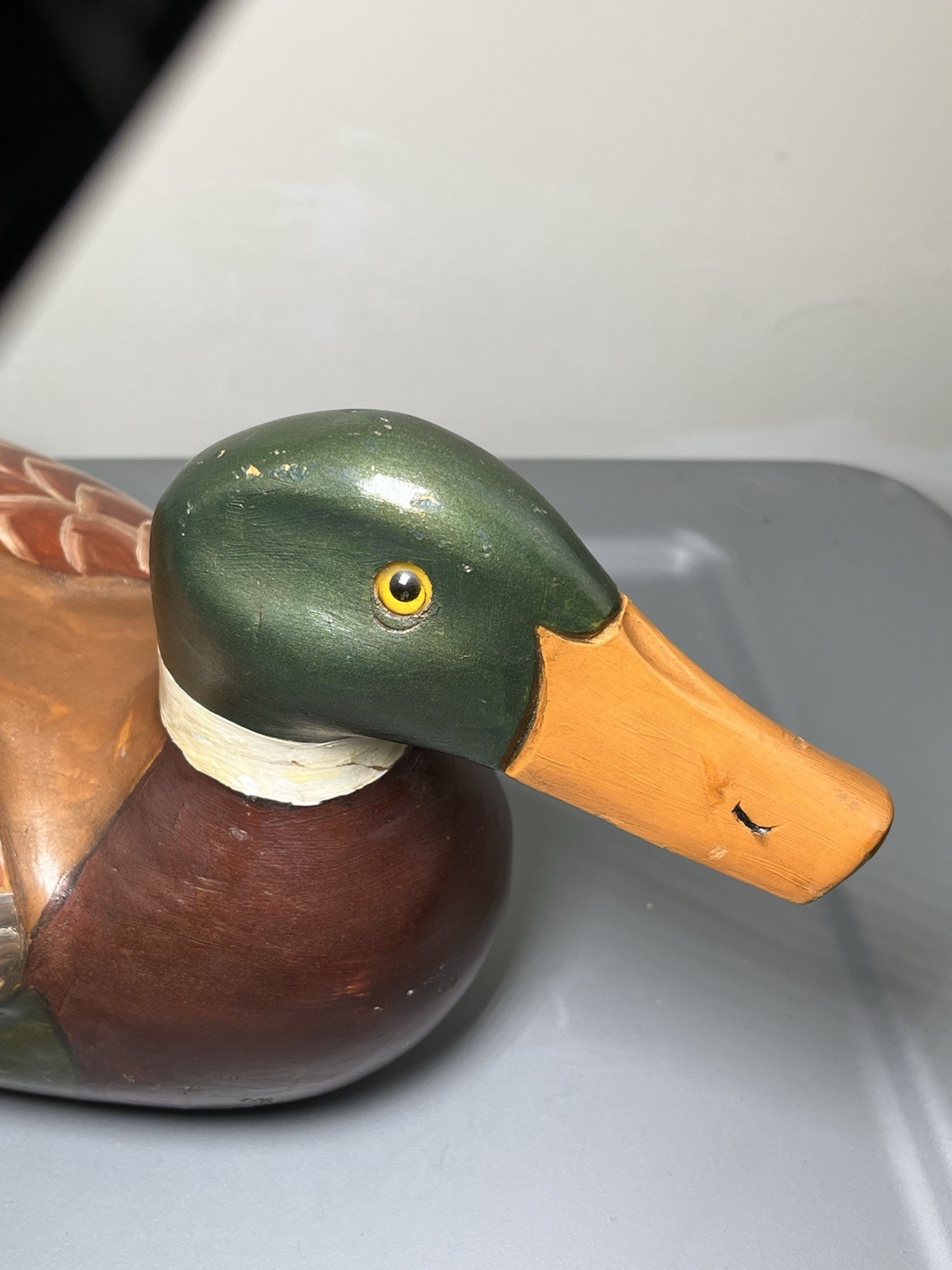Vtg Duck Decoy-Hand Carved wood & Hand Painted Folk Art 14” Emporium Of Maine