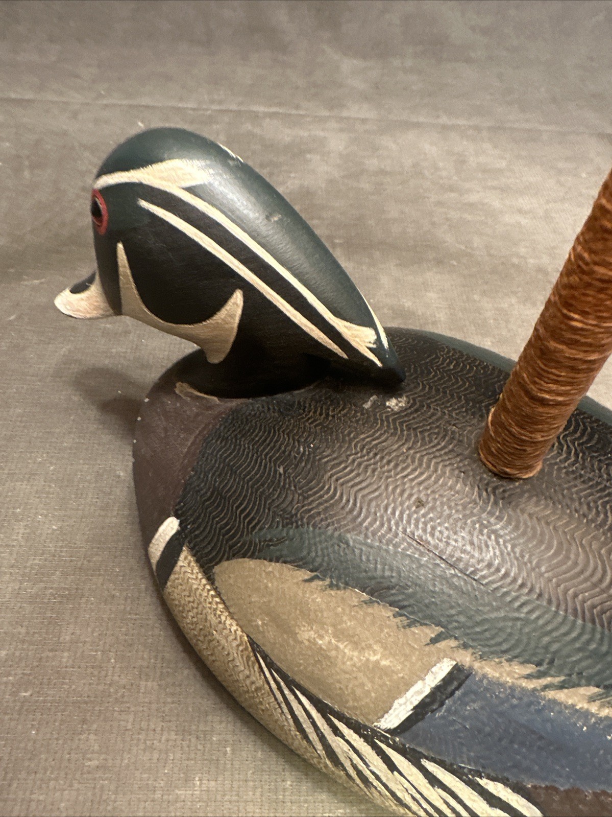 Early Ken Harris Woodville NY Hand Carved Wood Duck Decoy Table Lamp