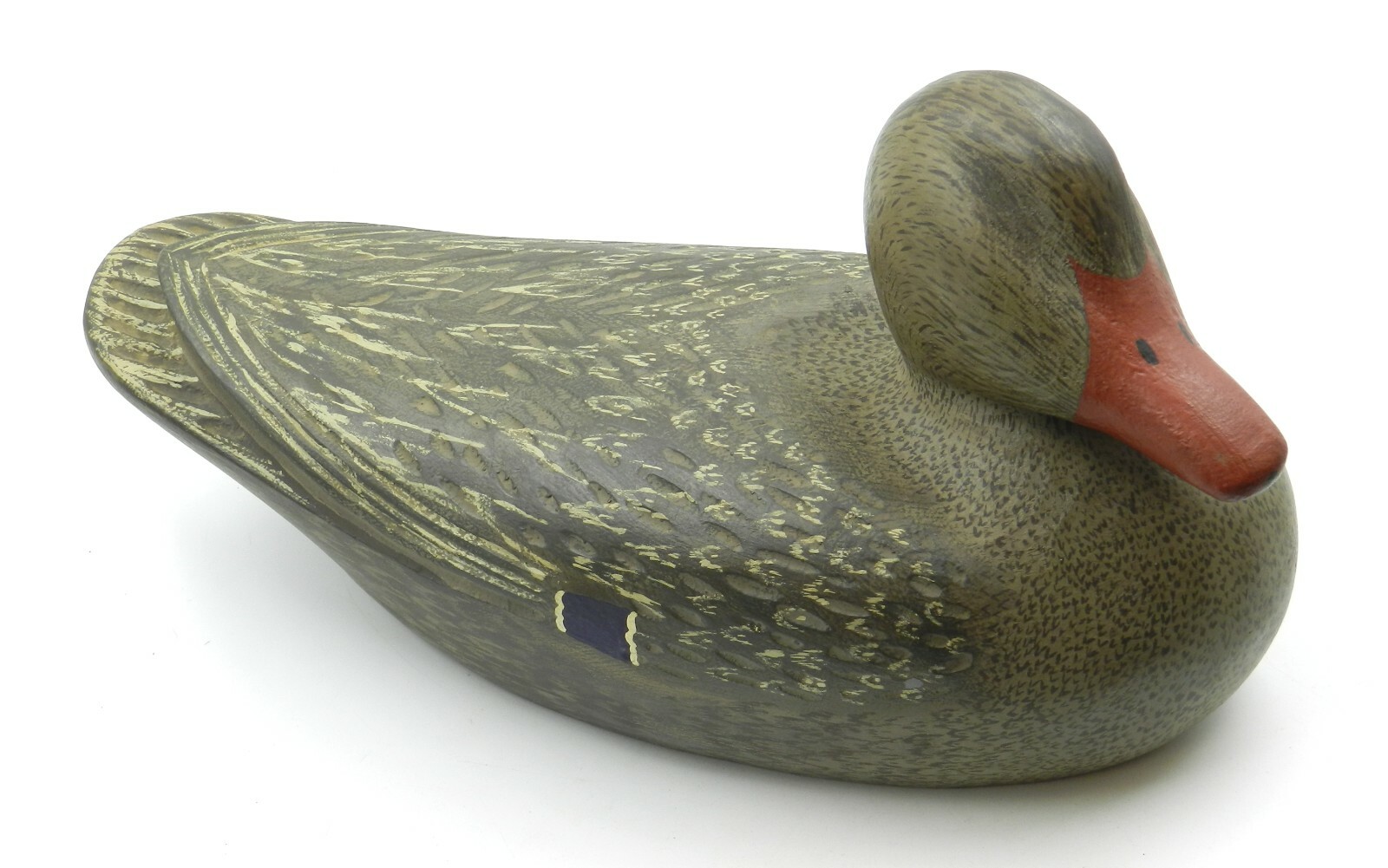 Unsigned Hen Mallard Duck Decoy, Carved Wood, 13″