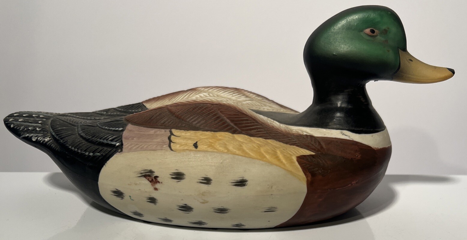 Duck Decoy Or Table Figurine Vintage Ceramic Nice Realistic Painted 12” L x 6” W