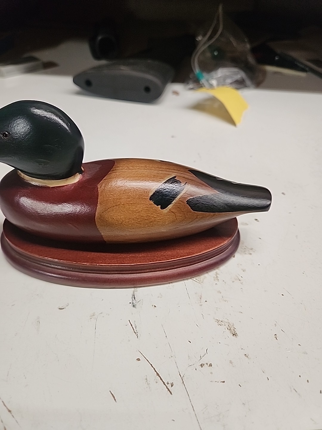 Vintage Mallard Duck Decoy Ron Fisher Glass Eyes Solid Body 1982 9” Autographed