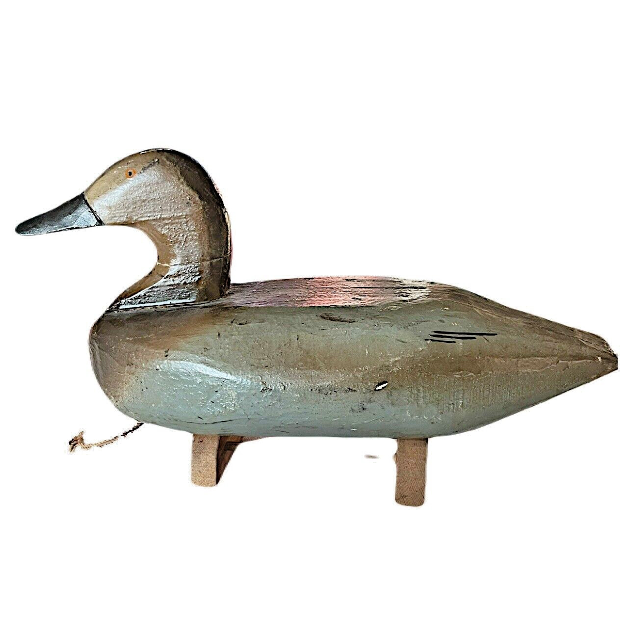 Vintage Duck Decoy Primitive Solid Body w/ Stand & Lead Weight Mushroom Antique