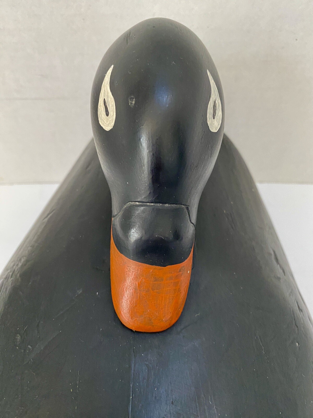 Carved Scoter Duck Decoy, Turned Back Head Position, Solid Body, Painted Eyes