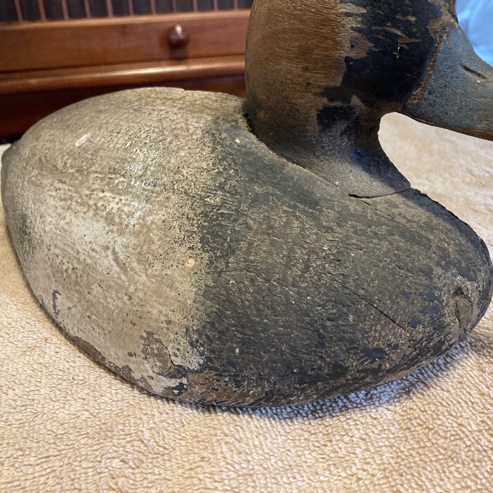 Vintage Folk Art Wooden Hand-Carved Duck Decoy – Cut In Half For Home Display