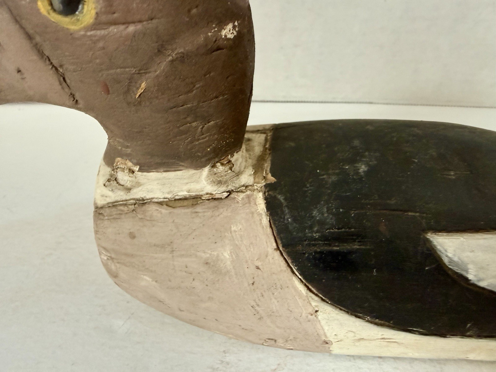 Vintage Primitive Style Goldeneye Duck Decoy Pair, Tack Eyes, Inletted Head