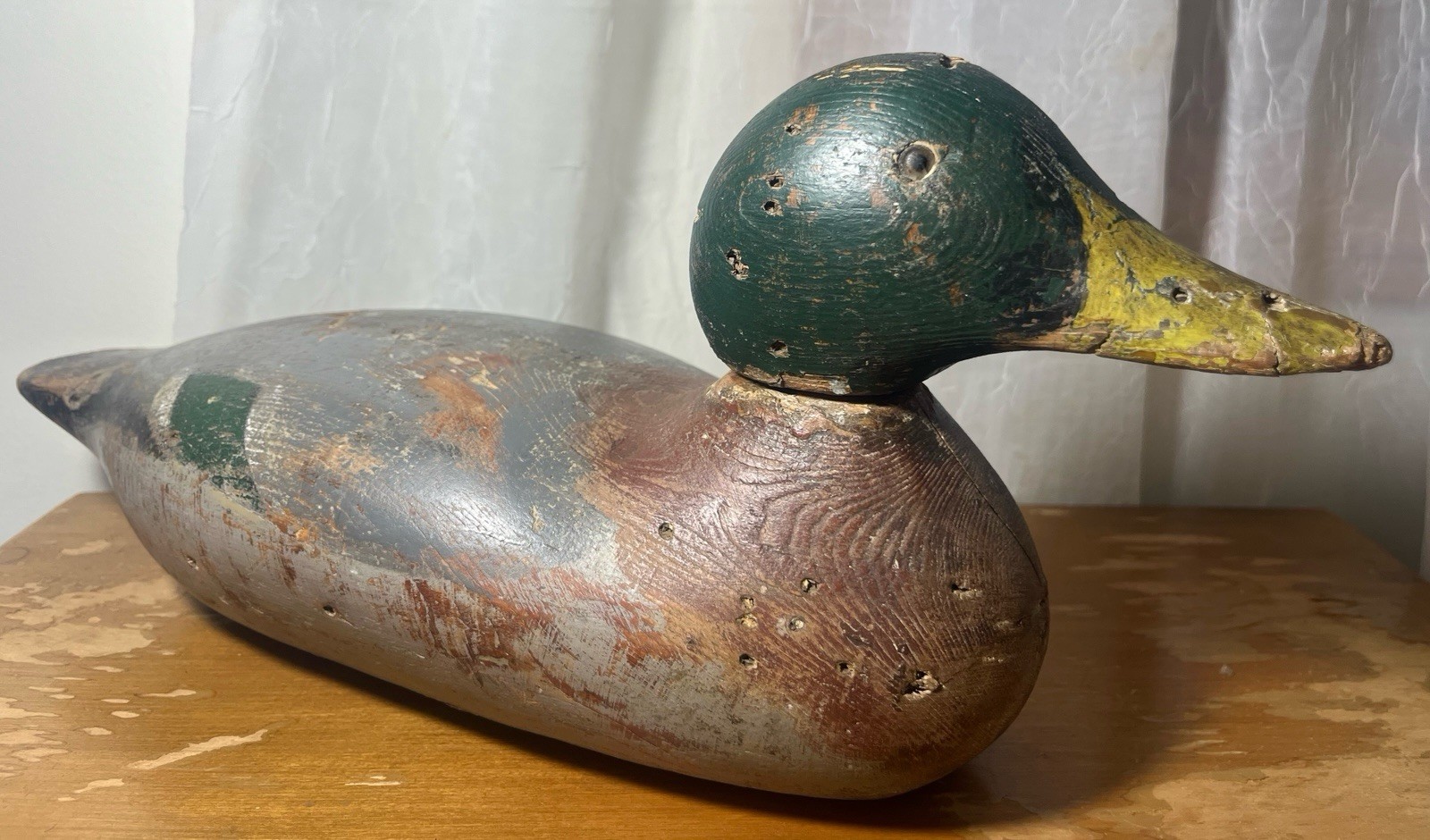 Antique Hand Carved Wood Mallard Duck Decoy 16” Original Paint Estate Find