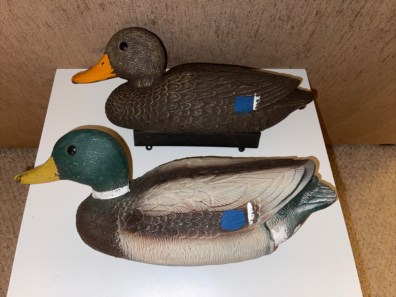 (2) Flambeau Mallard Hen Ducks Decoys Vintage Male Female Plastic No Weights LOT