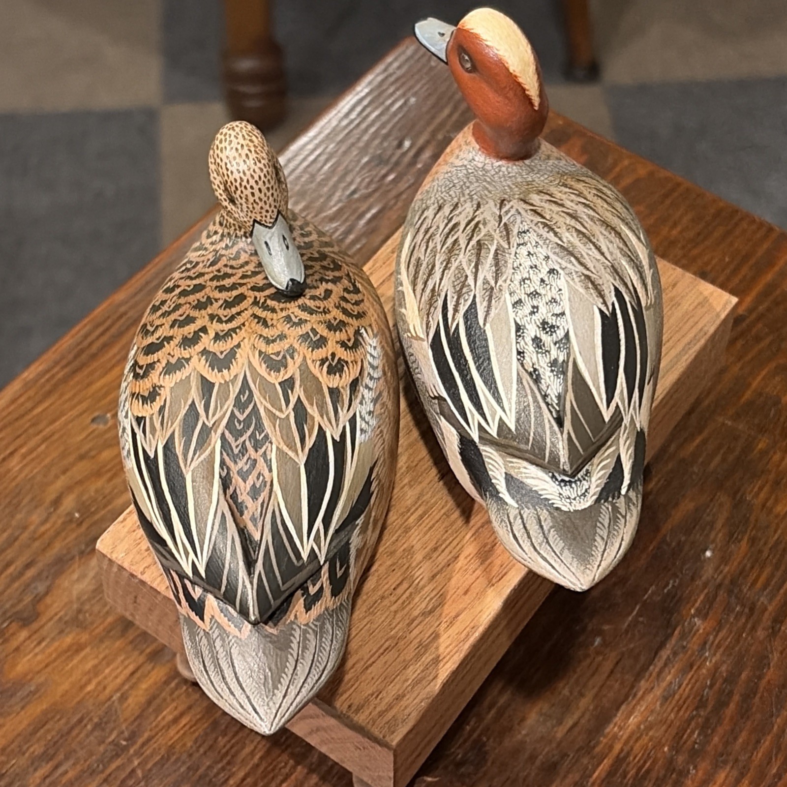 Vintage Miniature Eurasian Wigeon Pair Duck Decoys John Wood Venice, Fl Original