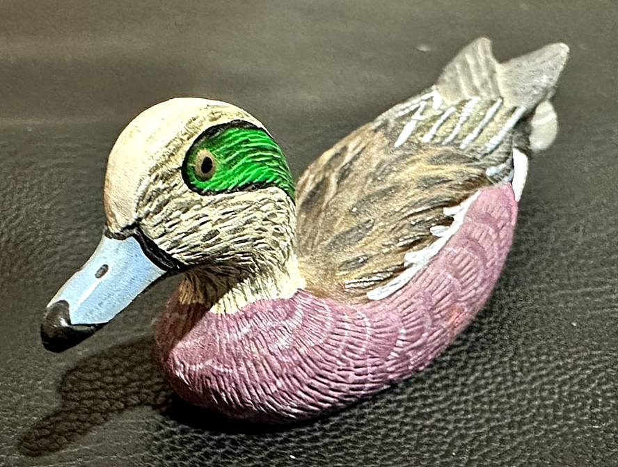 1970’S BILL CALLAHAN SIGNED WIDGEON DRAKE HAND PAINTED MINI PEWTER DUCK DECOY