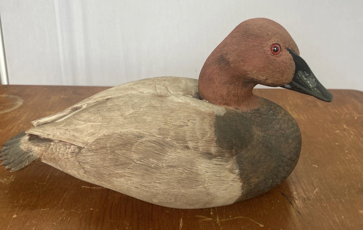 Vintage 1984 M Jones Signed Hand Carved Canvasback Drake Duck Decoy Folk Art
