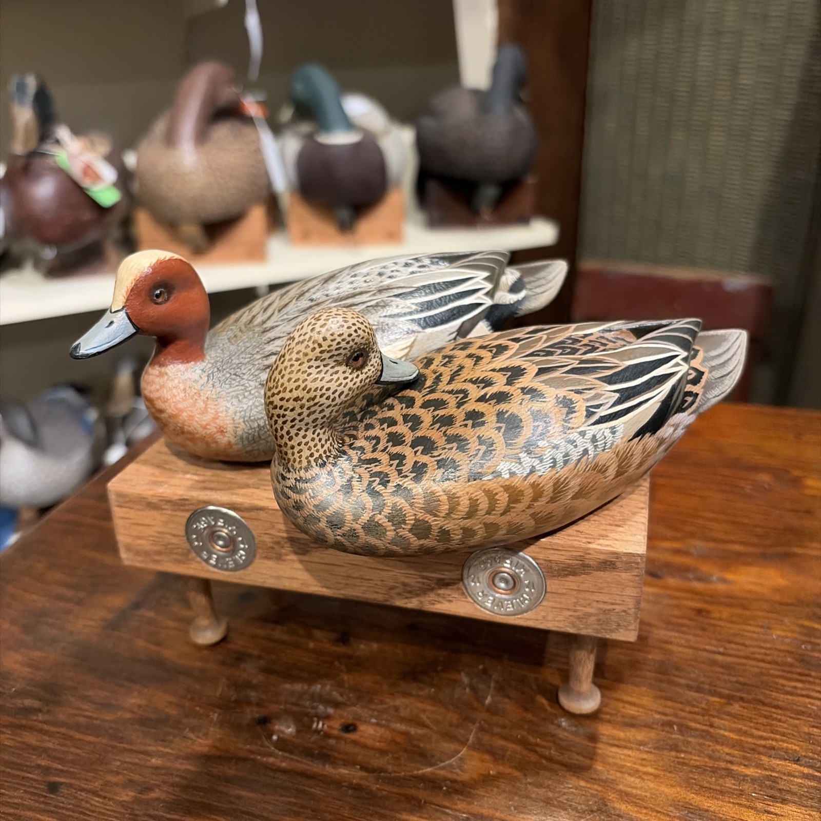 Vintage Miniature Eurasian Wigeon Pair Duck Decoys John Wood Venice, Fl Original
