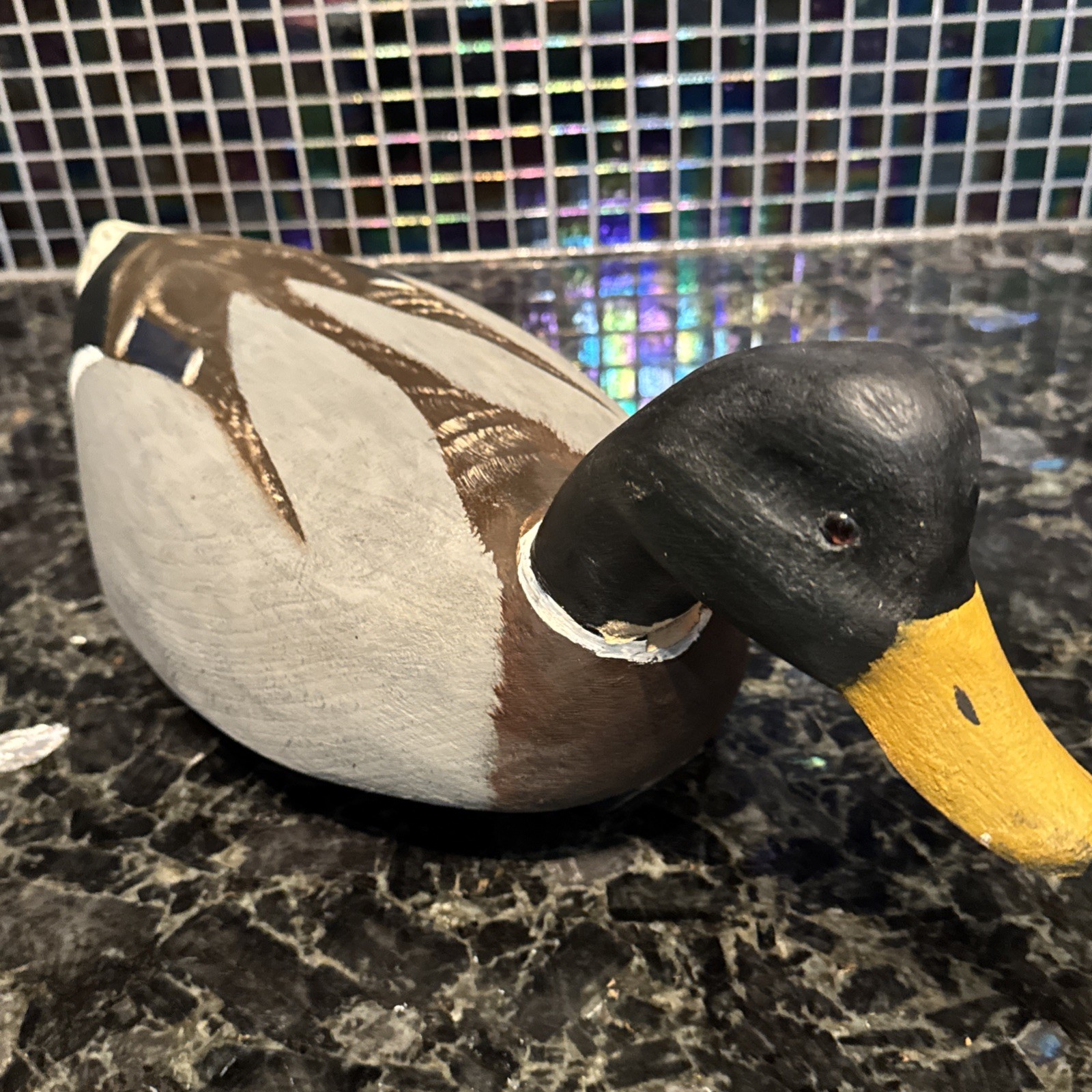 Vntg 18″ Duck Decoy Hand Signed Tom Humberstone Made in USA Gray White Black VG