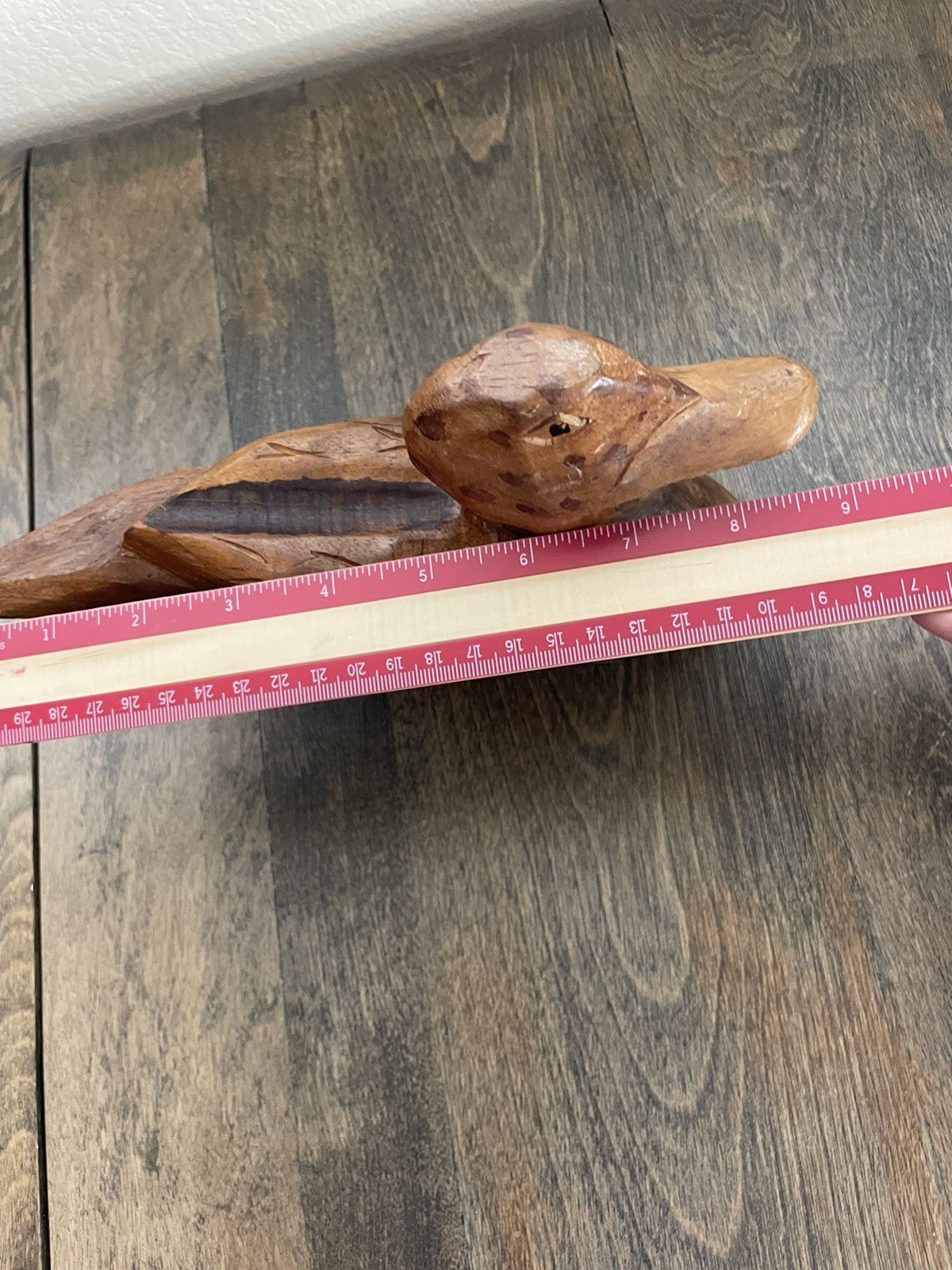 Solid Wood Duck Decoy Handmade & Carved Gorgeous Details 9” Long Wood Duck Decor