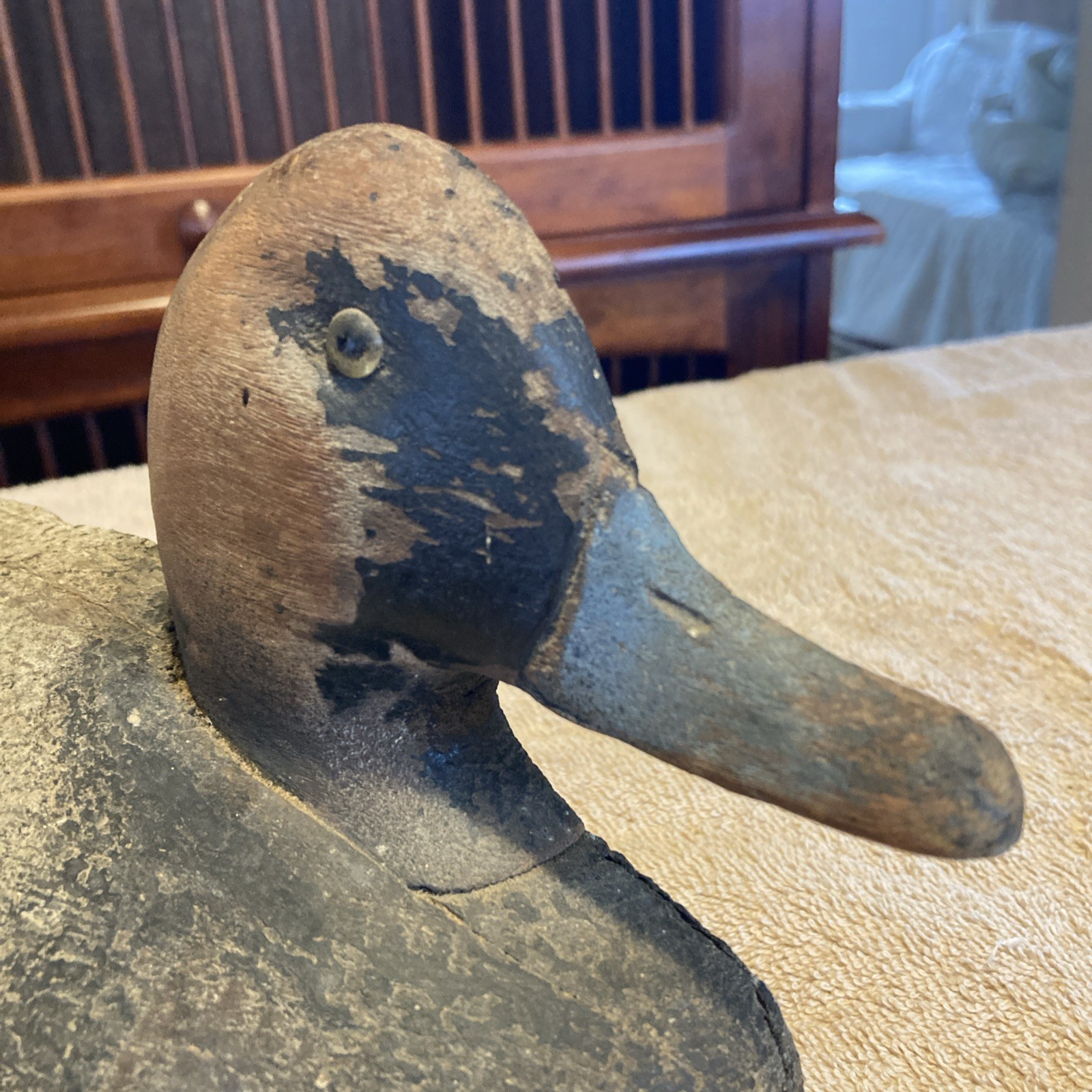 Vintage Folk Art Wooden Hand-Carved Duck Decoy – Cut In Half For Home Display