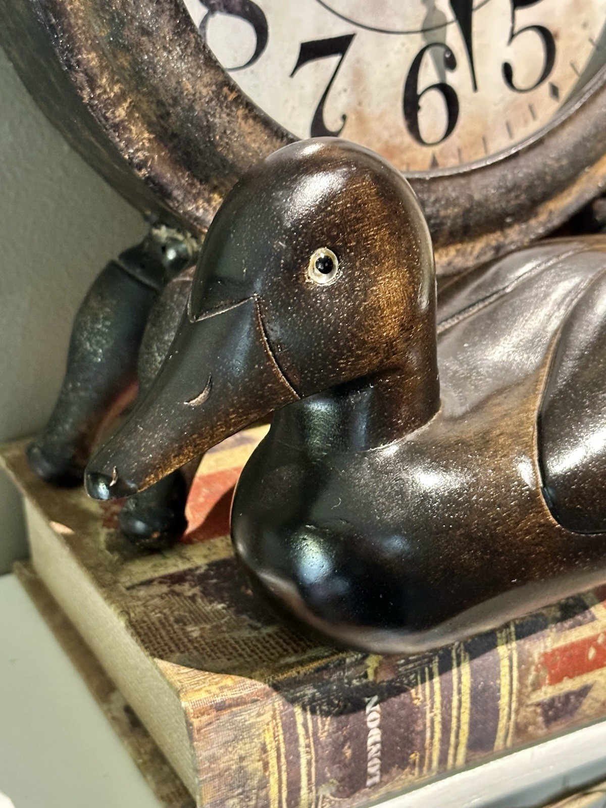 VTG Handcarved Solid Wood Mallard Duck Decoy with Glass Eyes 10″