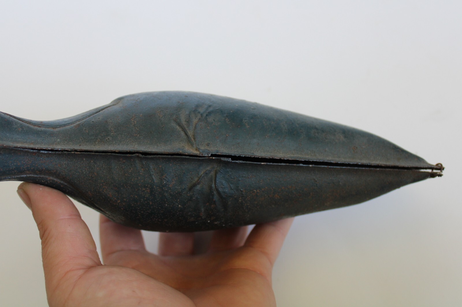 RARE Primitive Antique Folding Hinged Tin Shorebird Decoy, Green Paint