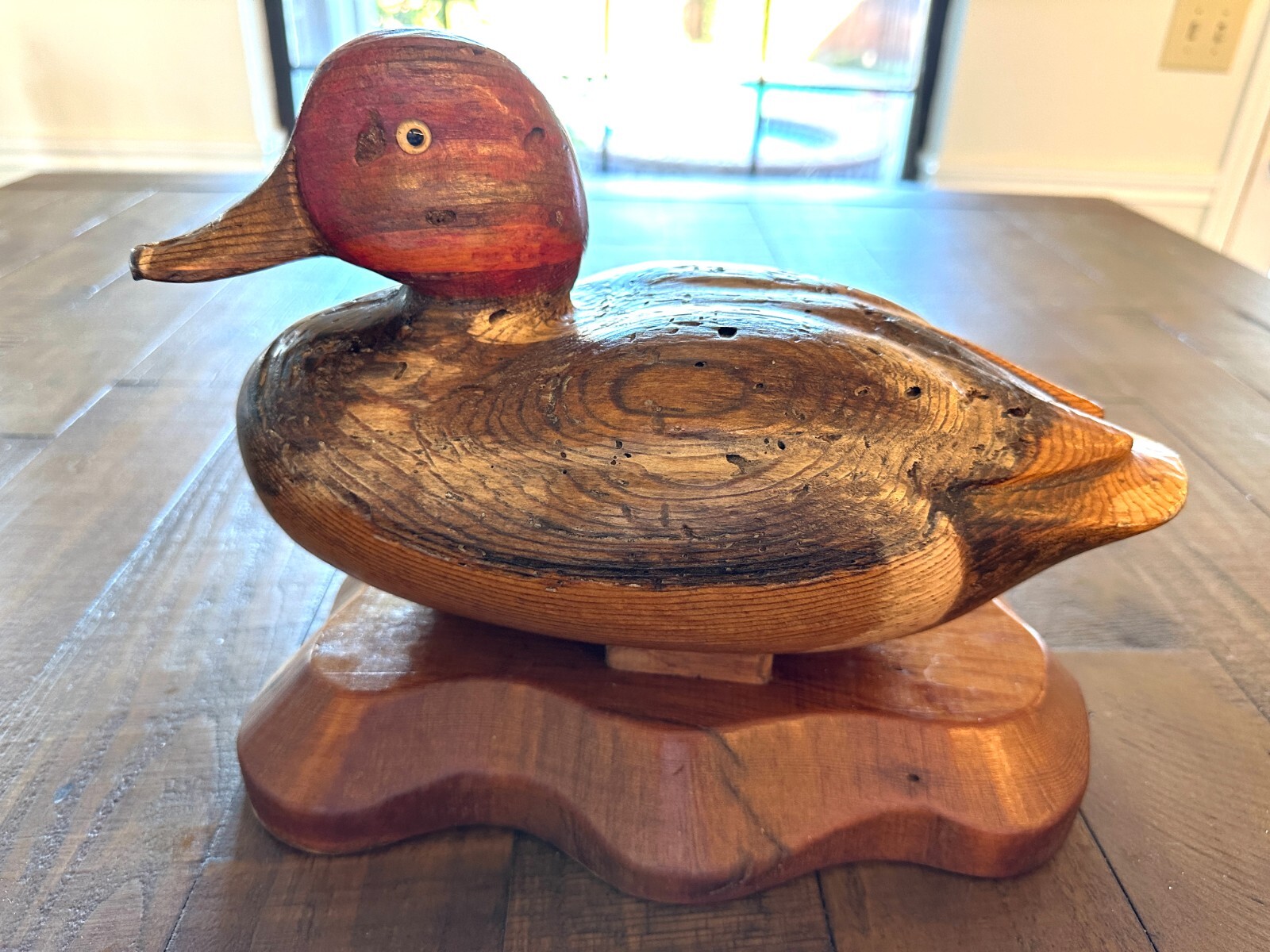 VINTAGE 1978 R.D. LEWIS HAND CARVED WOOD DUCK DECOY 304/700 W/ STAND SIGNED