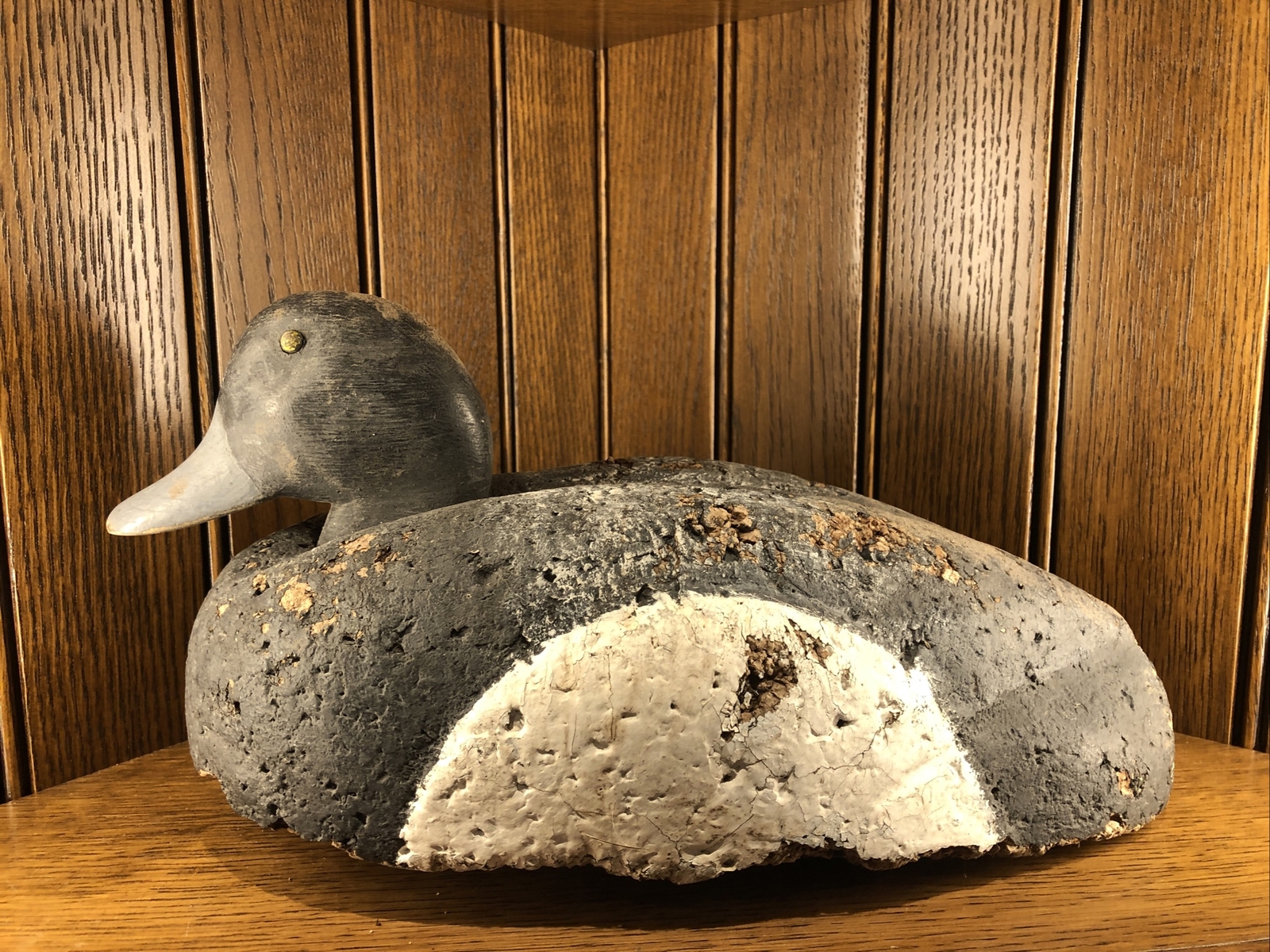 Antique Hand Carved Cork Wood Mallard Duck Decoy Primitive Cabin Art Decor (E)