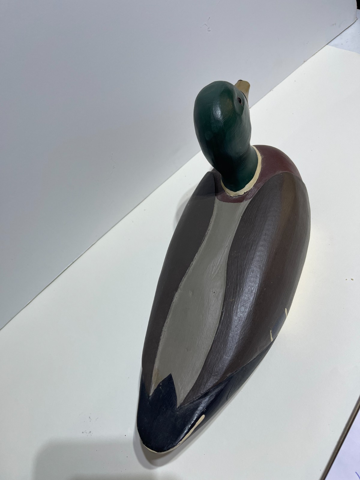 Duck Decoy Signed Carved Wood Mallard Drake , DATED 1980