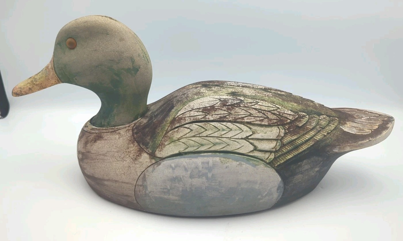 Vintage 1960s Composite Wood Duck Hunting Decoy 14″x6″ Herters Minnesota 1 Eye
