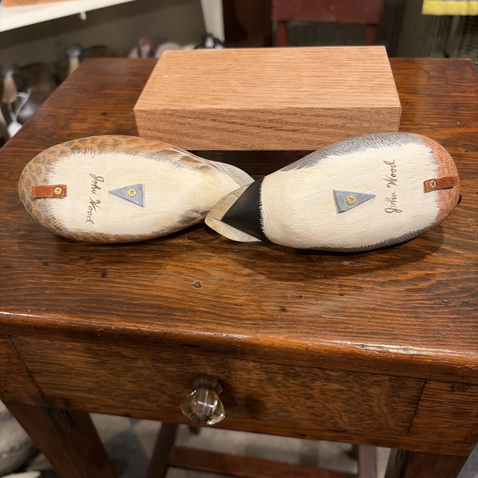 Vintage Miniature Eurasian Wigeon Pair Duck Decoys John Wood Venice, Fl Original