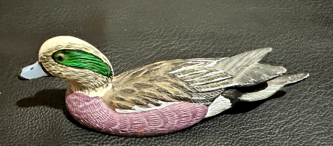 1970’S BILL CALLAHAN SIGNED WIDGEON DRAKE HAND PAINTED MINI PEWTER DUCK DECOY