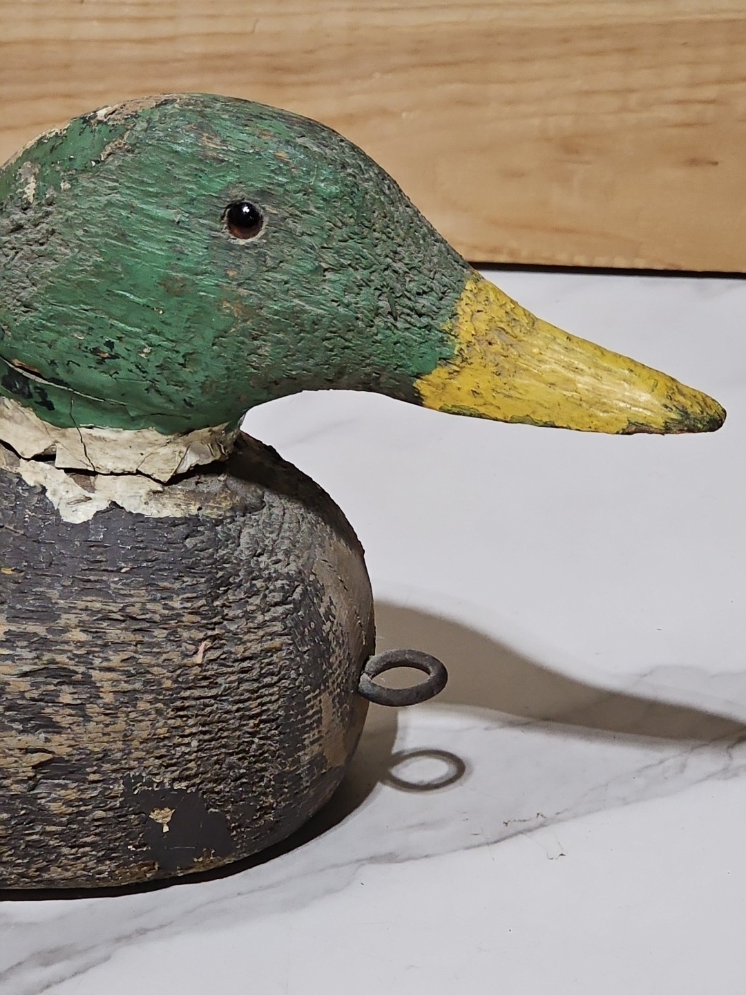 Antique Rustic Solid Wood Duck Decoy Hand Carved Hand Painted Mallard Drake