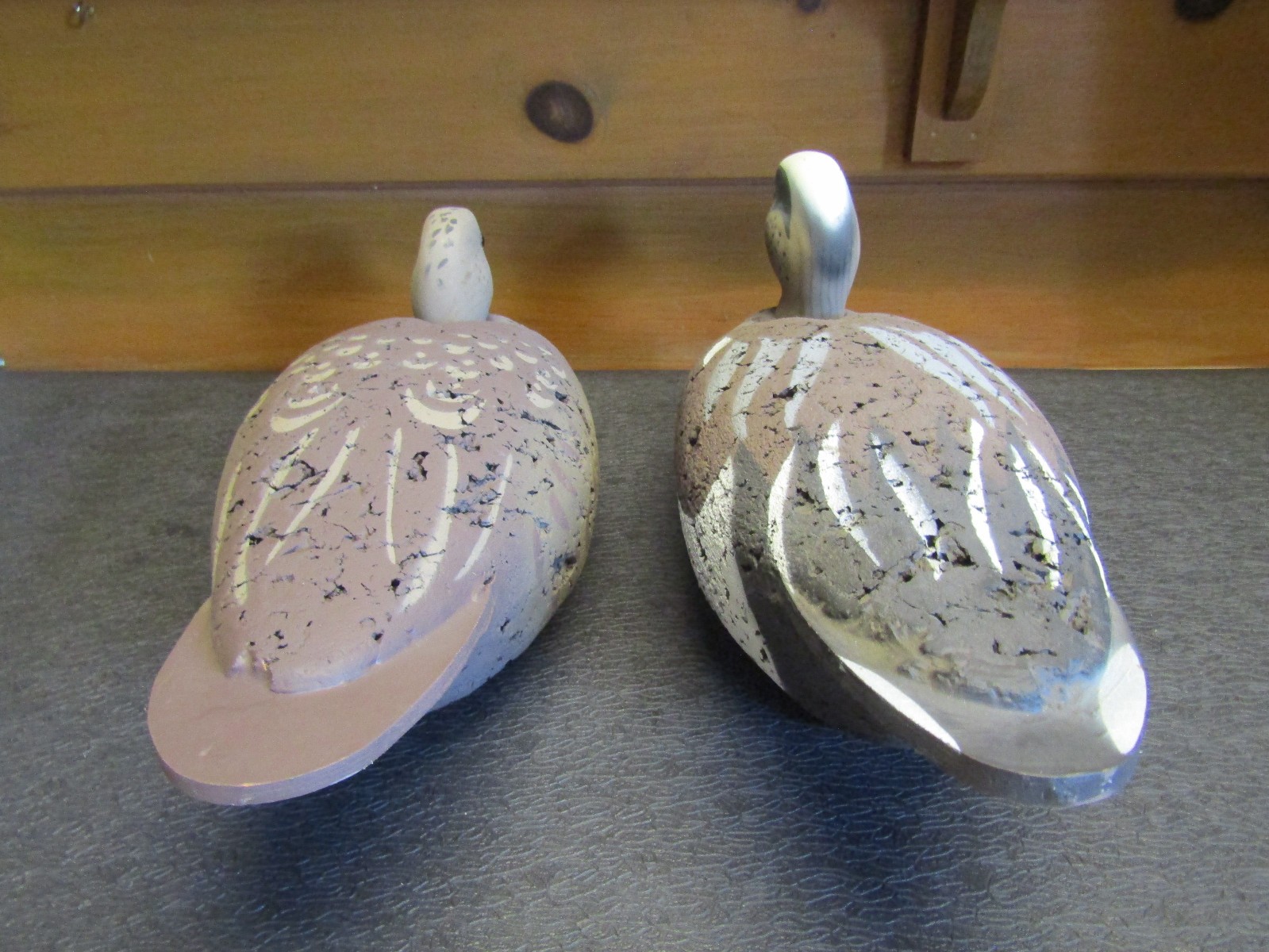 Vintage Pair wigeon (Gadwall ) LL Bean wood Head Cork Body Duck Decoys.