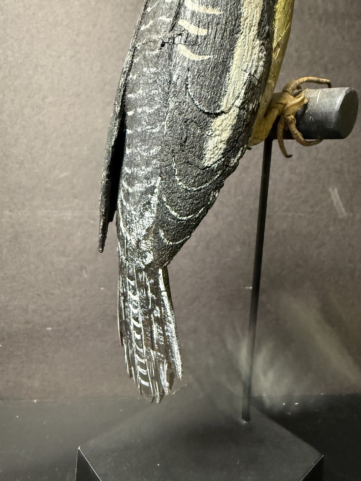 Yellow-bellied Sapsucker Carved Decoy on Display Perch/Stand, Antique, Unsigned