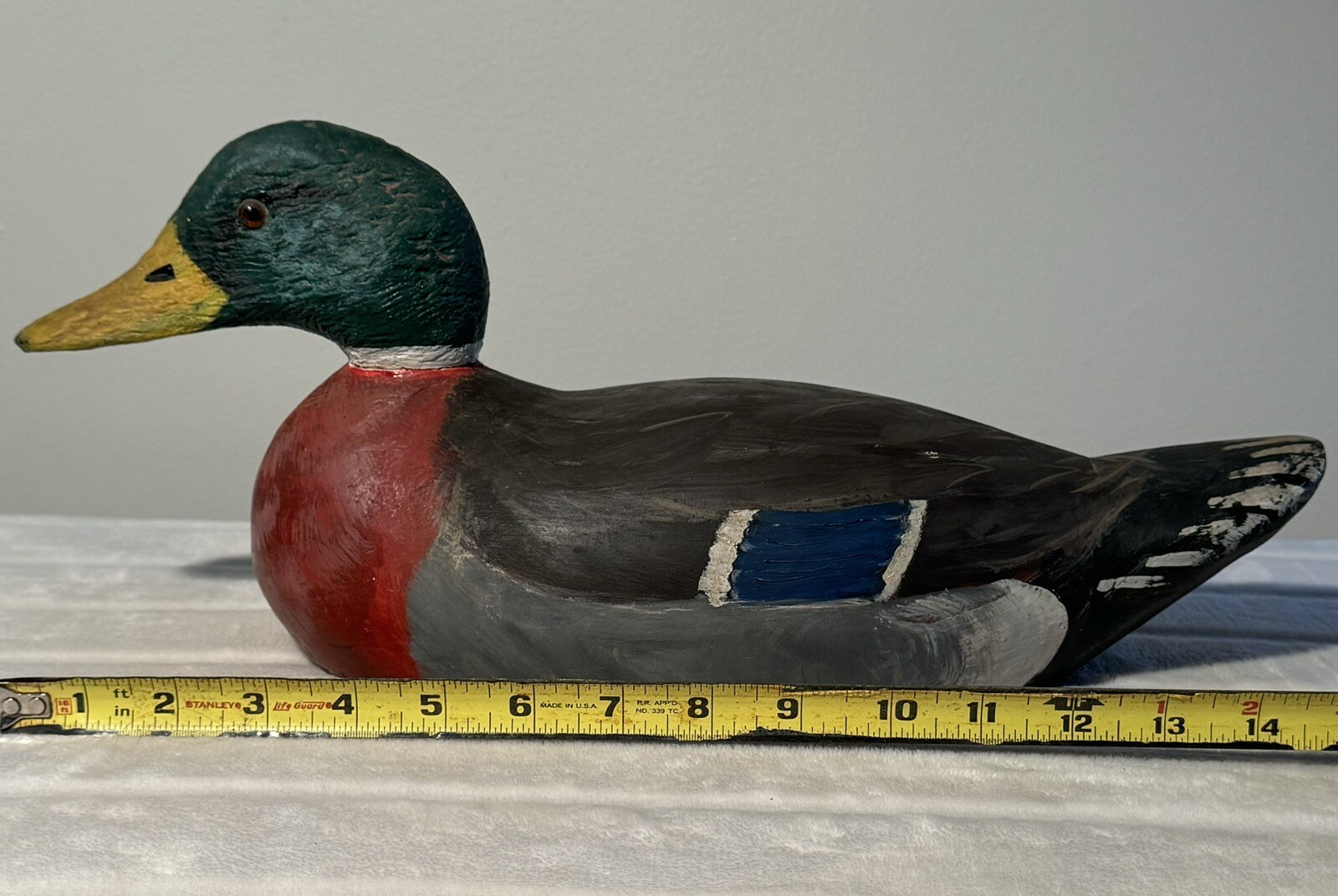 Vintage Hand Carved & Hand Painted Solid Wood Mallard Duck Decoy Decor/life size