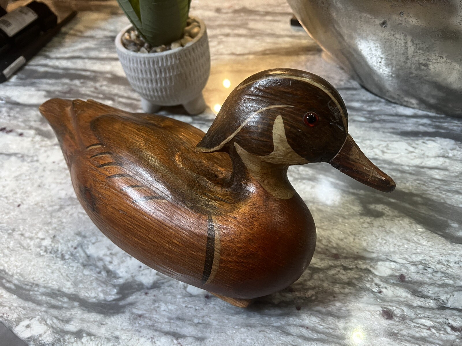 R.d Lewis Wood Decoy Duck Craving 7-6-1979 good condition. vintage Collectible