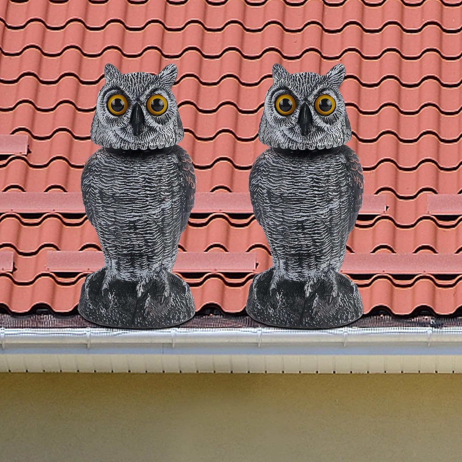 All-Season Outdoor Owl Decoy – 2 Pack Rotating Head Sculptures for Yard Safety