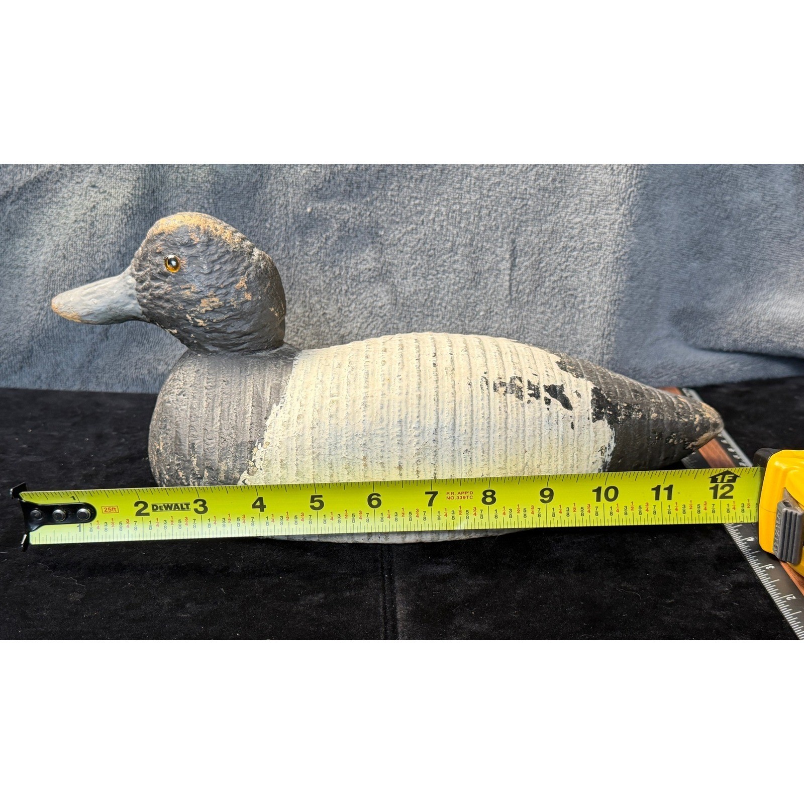 Vintage Hand Carved Cork Body Duck Decoy Wood Head Glass Eyes Bluebill Scaup 12″