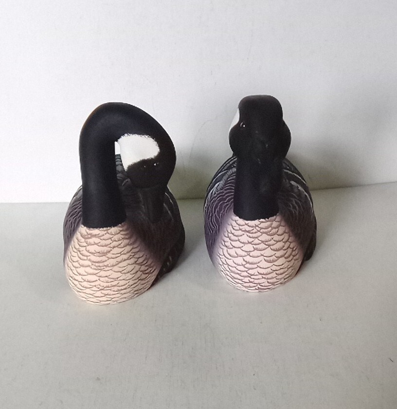 Two Vintage Solid Wood Duck Decoys Hand Carved & Hand Painted Glass Eyes 1963