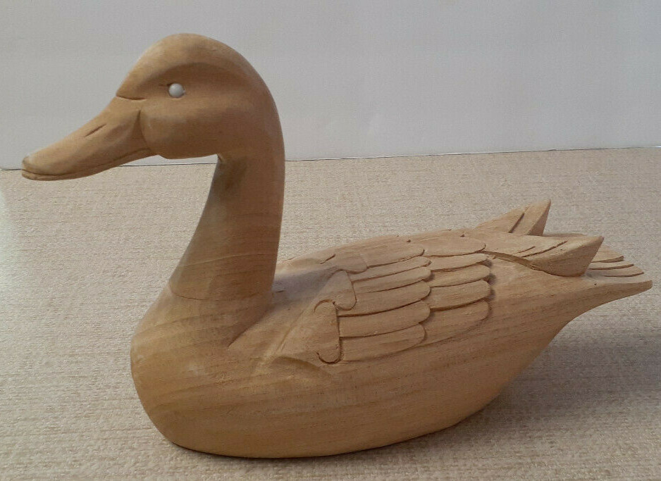 Vtg. Solid Wood Goose Decoy *Unfinished Natural Nice Detail Made in Philippines