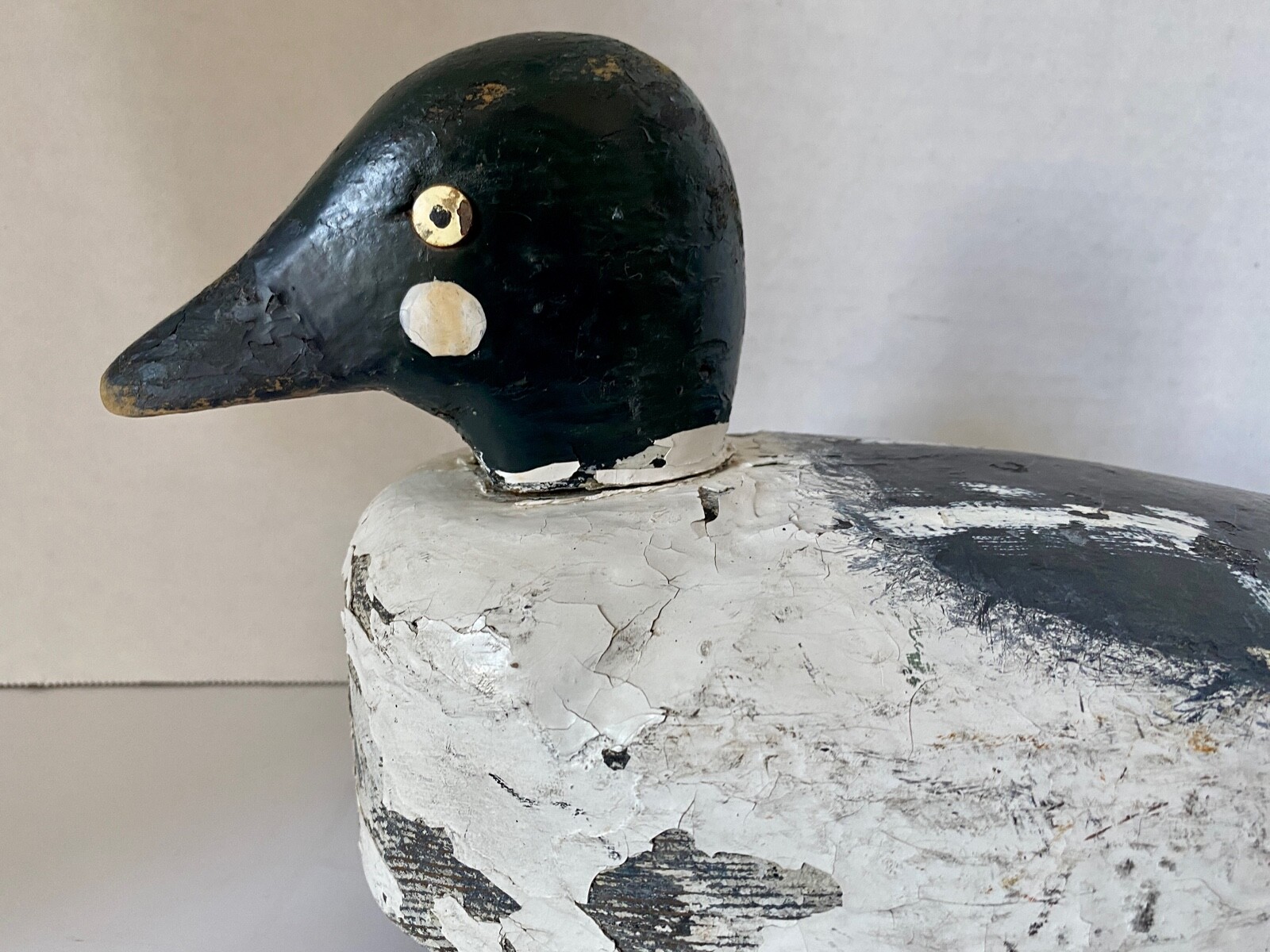Goldeneye Wood Carved Duck Decoy, Turned Head, Weighted, Unsigned