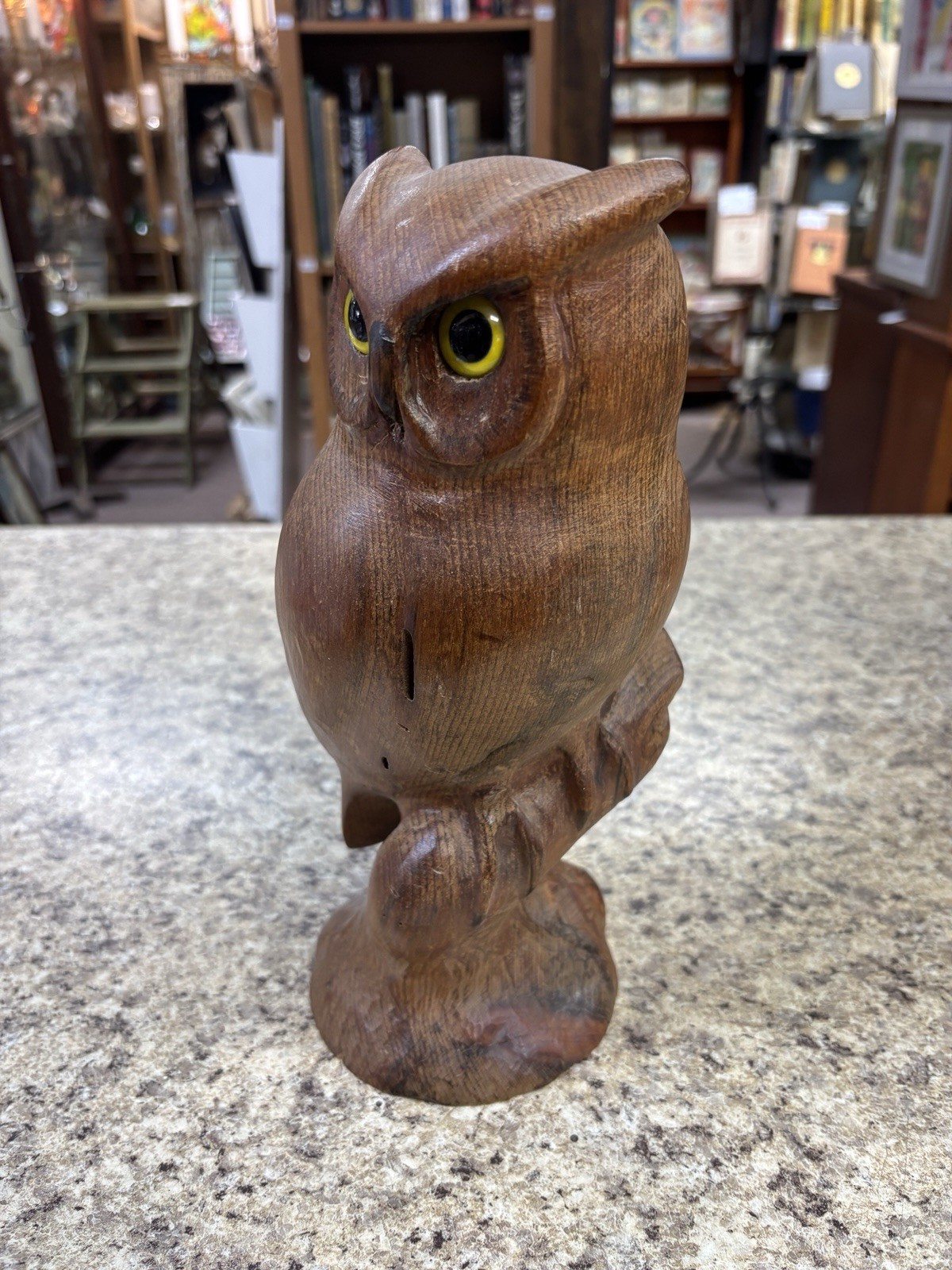 Vintage! RD LEWIS 1979 Wooden Owl Decoy 11″ tall.
