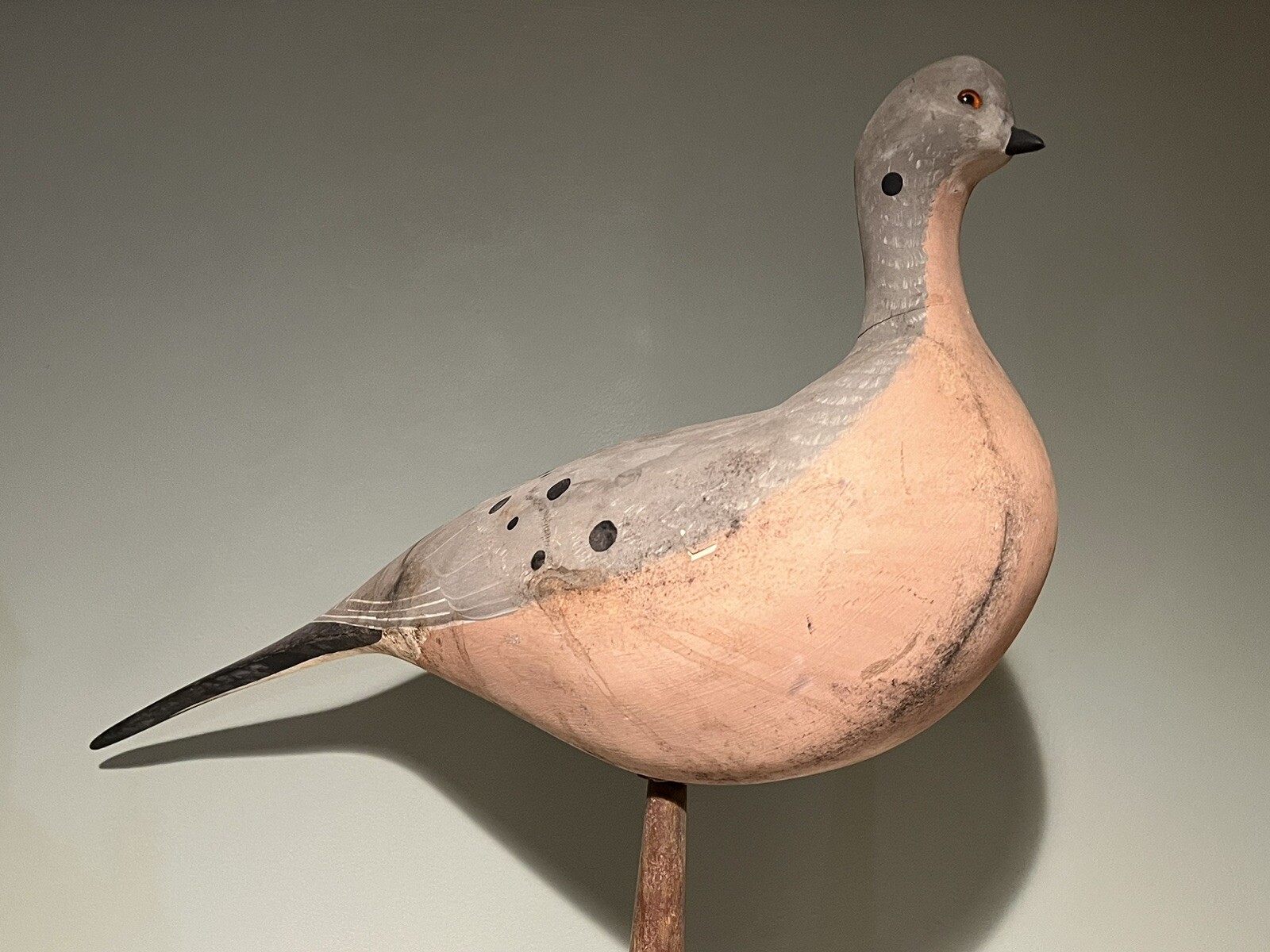 Early Antique Large Carved Wood Mourning Dove Shorebird Decoy Bird And Stand 23”