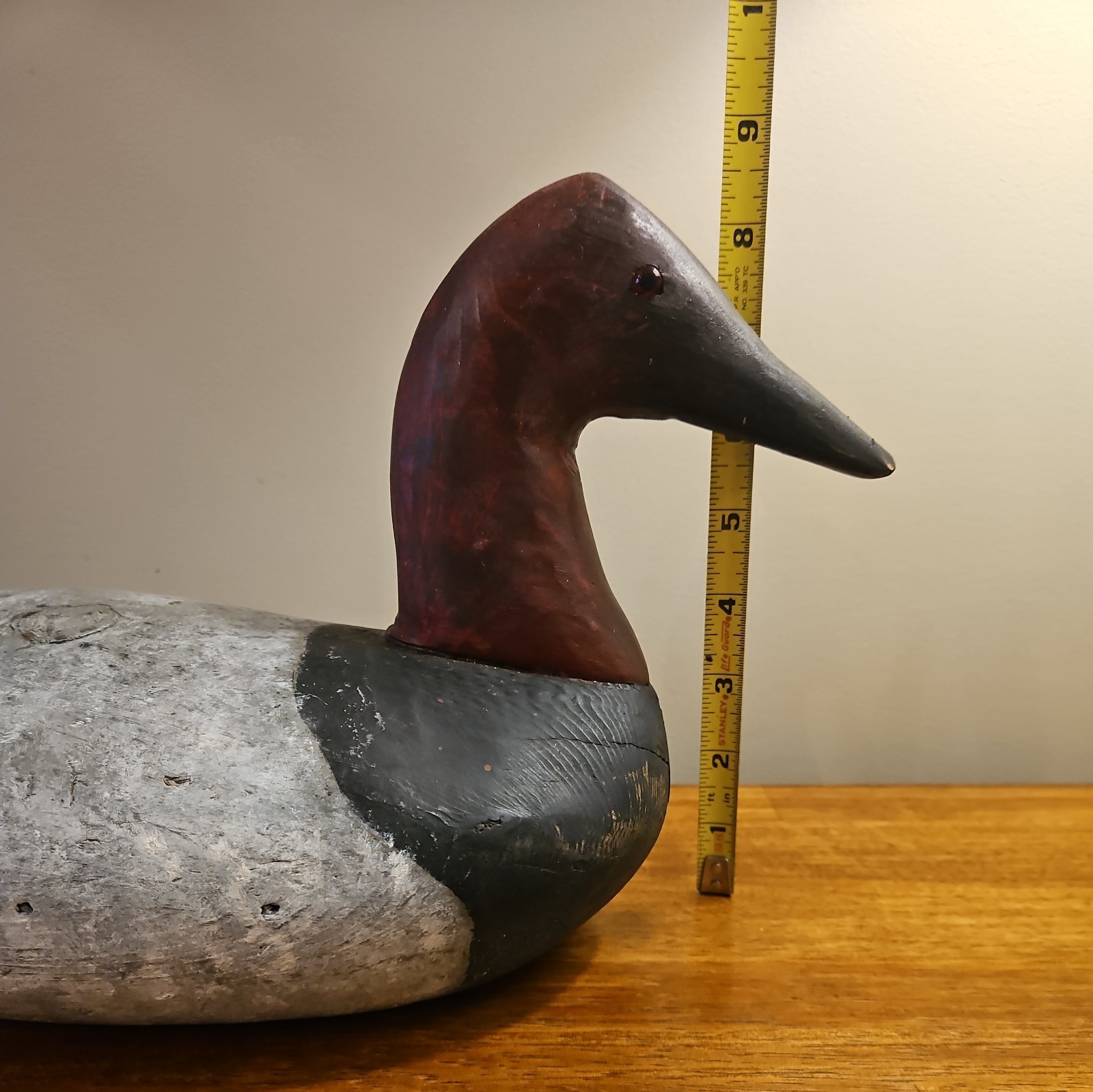 Retired CANVASBACK DUCK DECOY High Neck Solid Wood Glass Eyes stand not included