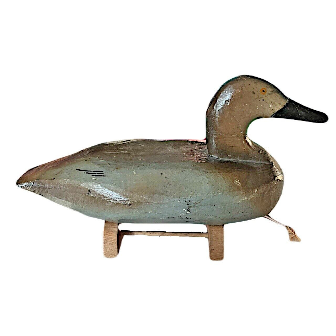 Vintage Duck Decoy Primitive Solid Body w/ Stand & Lead Weight Mushroom Antique