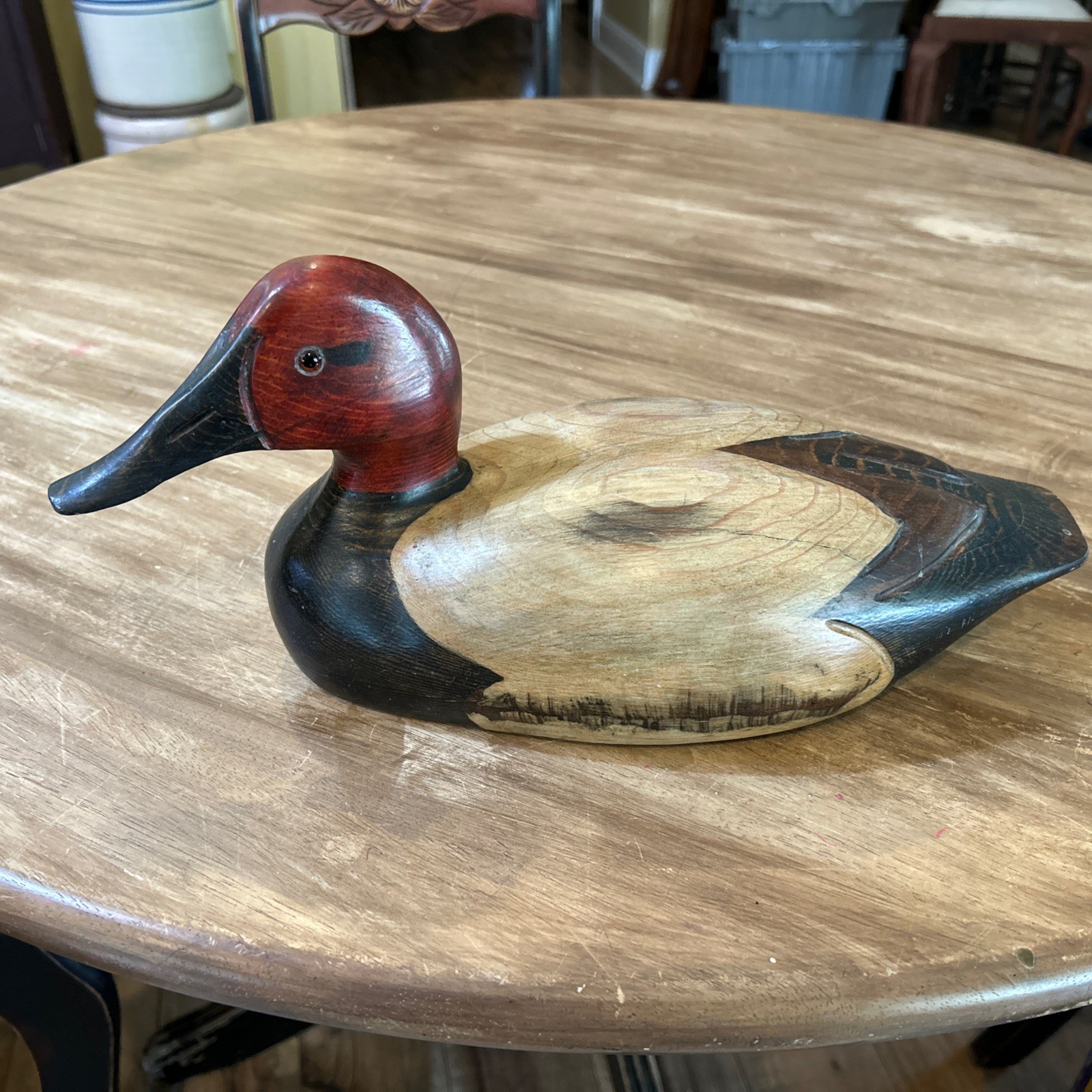 Vintage Carved And Signed Tom Taber 14 Inch Canvasback Duck Decoy