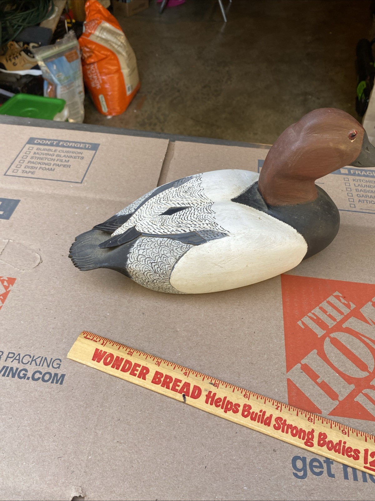 D. E. Nelsen Canvasback Drake Carved Duck Decoy 1975 Signed Glass Eyes