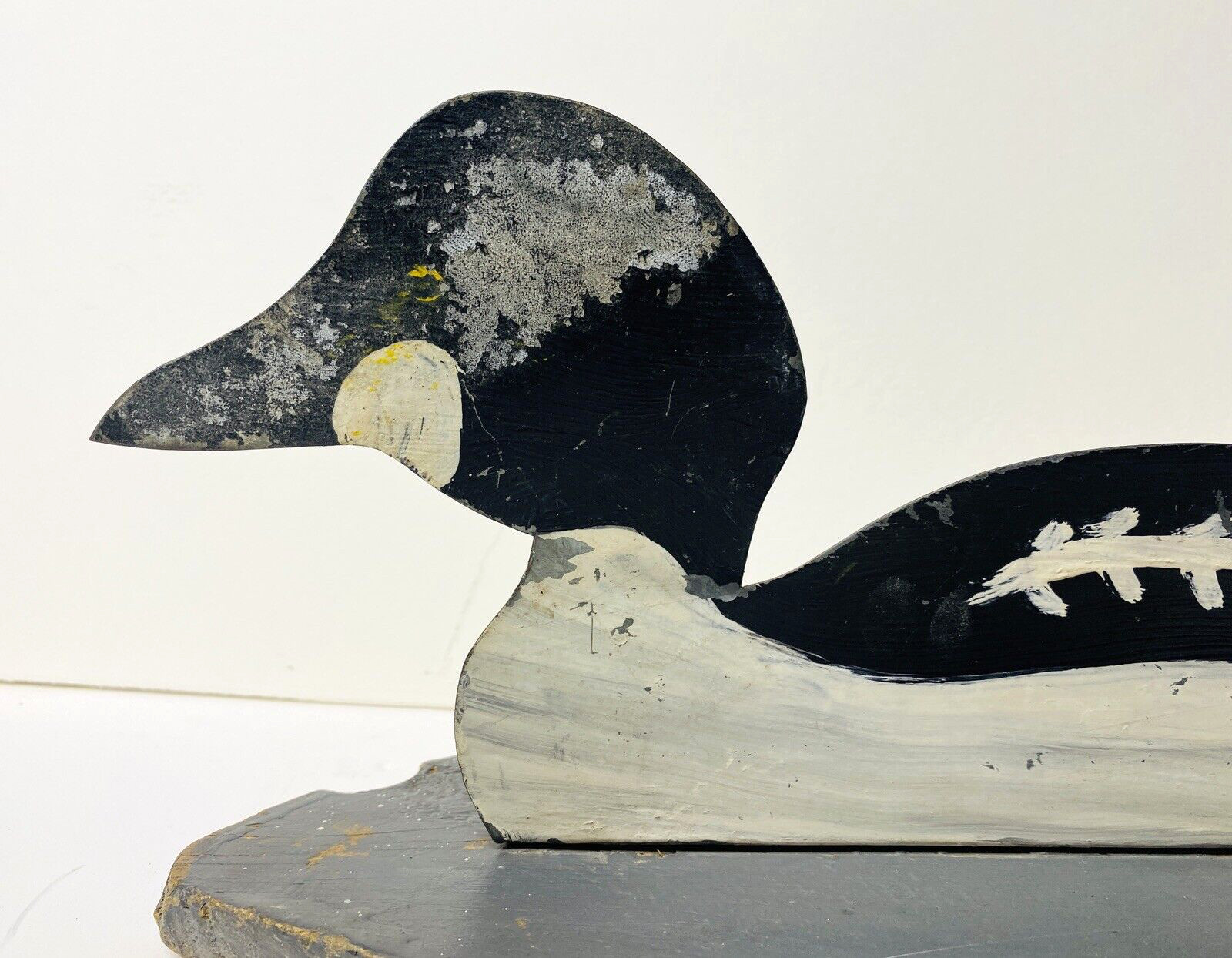 Vintage Goldeneye Duck Decoy Metal Cut Out on Wood Float Base, Unsigned